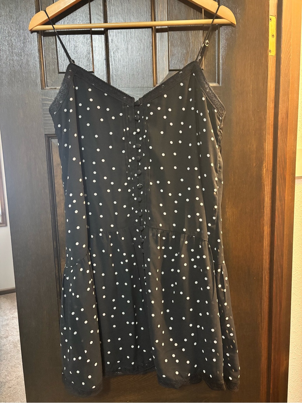 Abercrombie & Fitch Black with White Polka Dot Lace-Trim Chemise